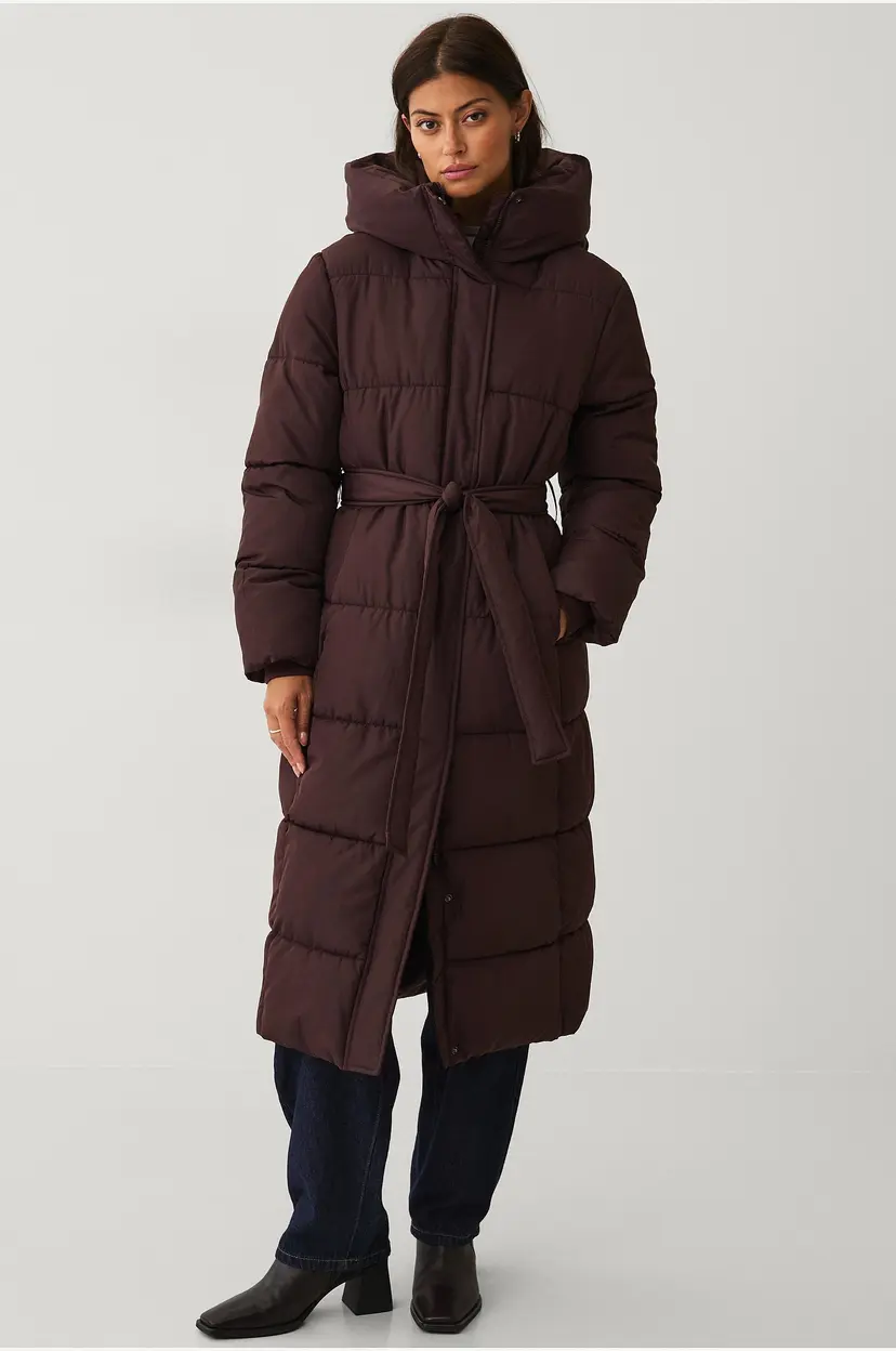 Ellos Collection Polstret frakk med bindebelte - Brun