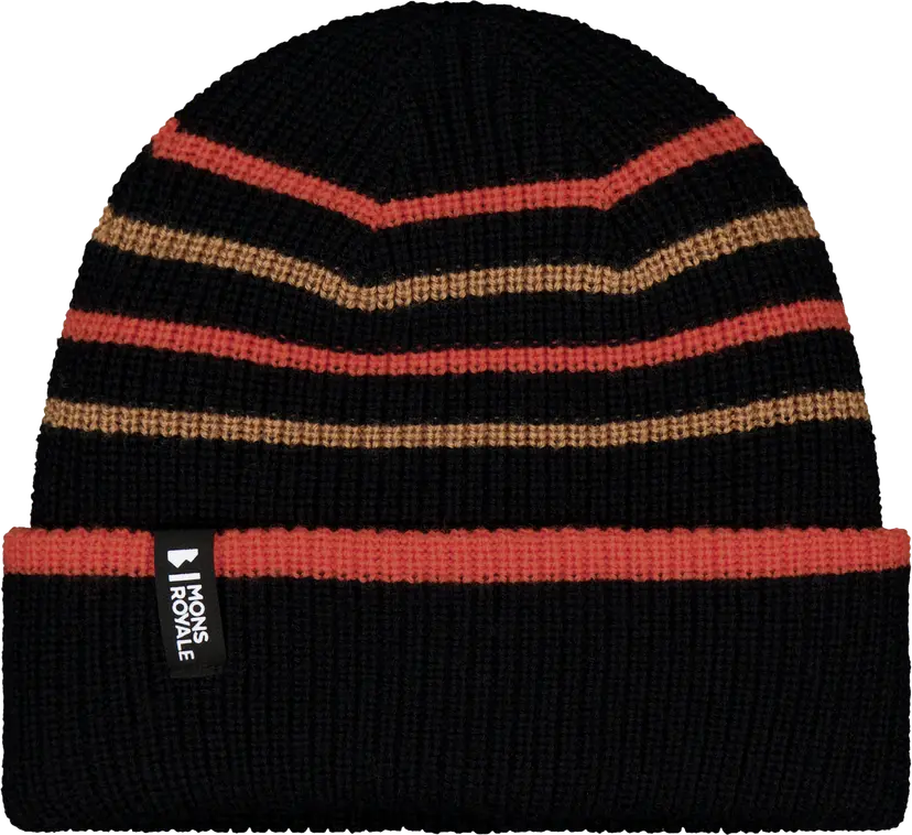 Mons Royale Mons Royale Stripey Merino Beanie Black/sun Orange/tan