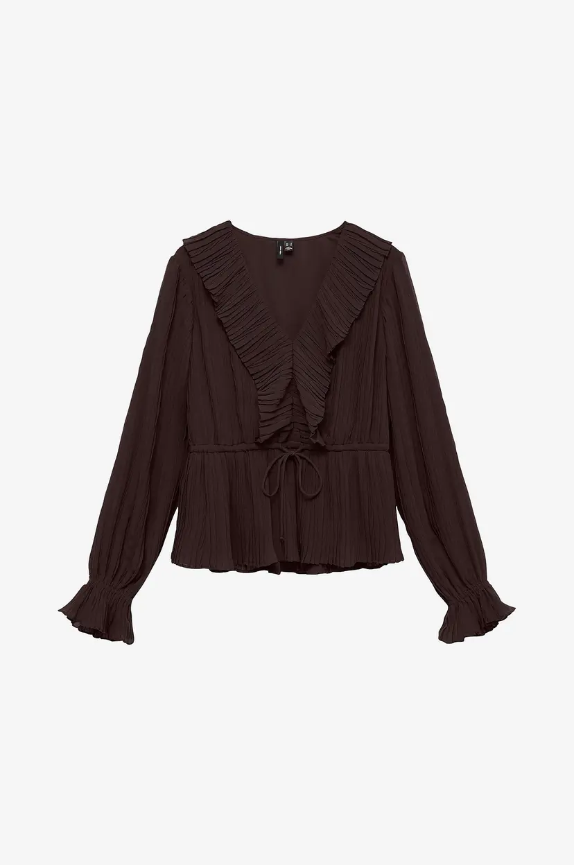 Vero Moda Bluse vmDora L/S Frill Pleat Top - Brun