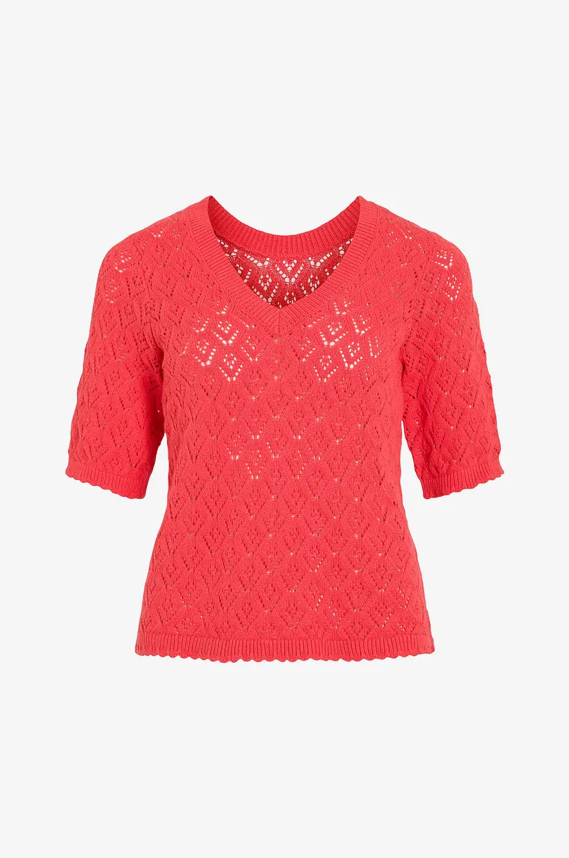 Vila Topp viSava V-neck 2/4 Knit Top/pb - Rød