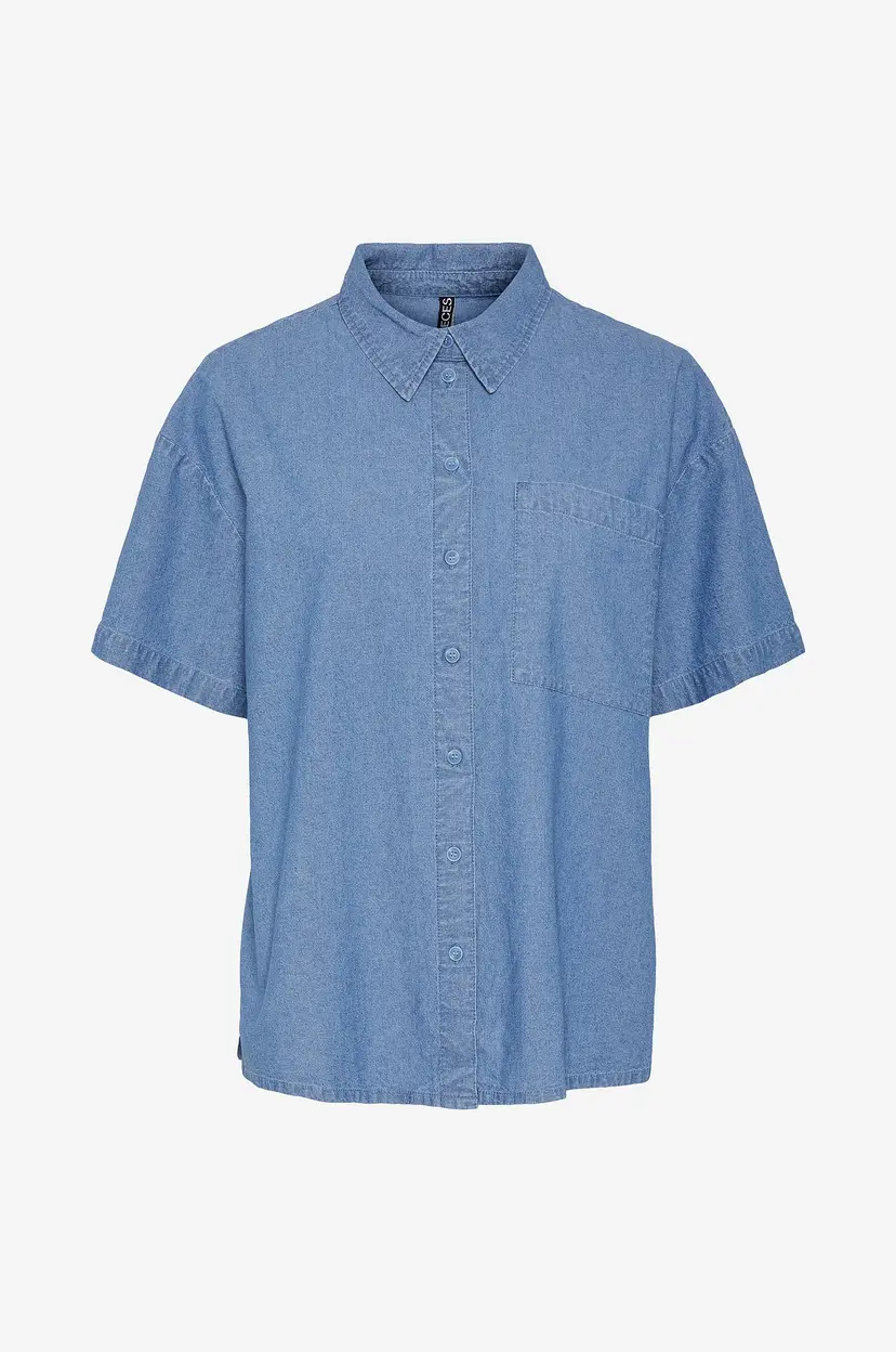 Pieces Skjorte pcMia SS Denim Shirt MM Wvn - Blå