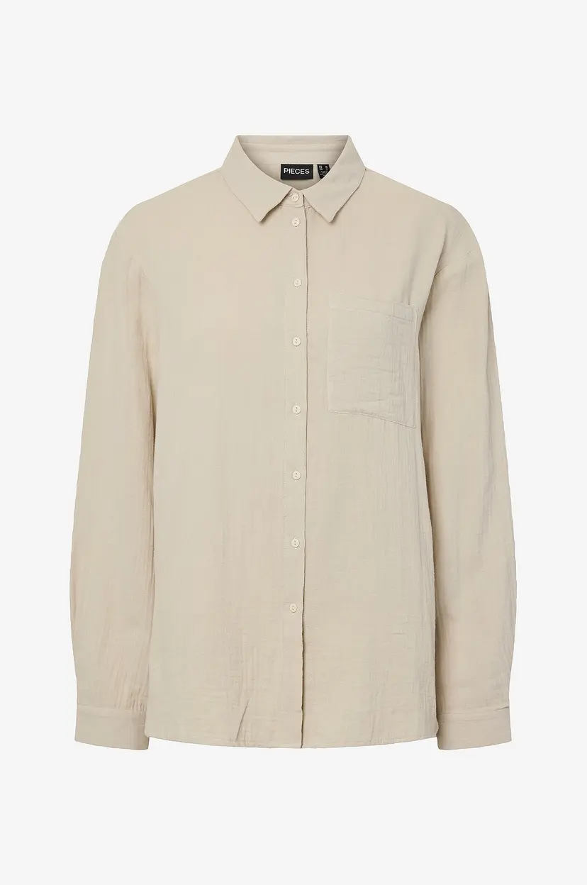 Pieces Skjorte pcSastina LS Shirt Wvn Msa BC - Grå