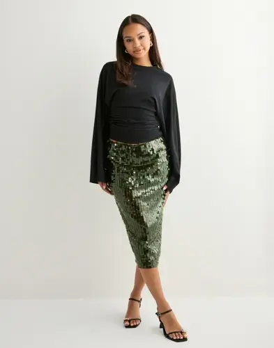 Nelly Nelly - Grønn - Sequin Mesh Midi Skirt