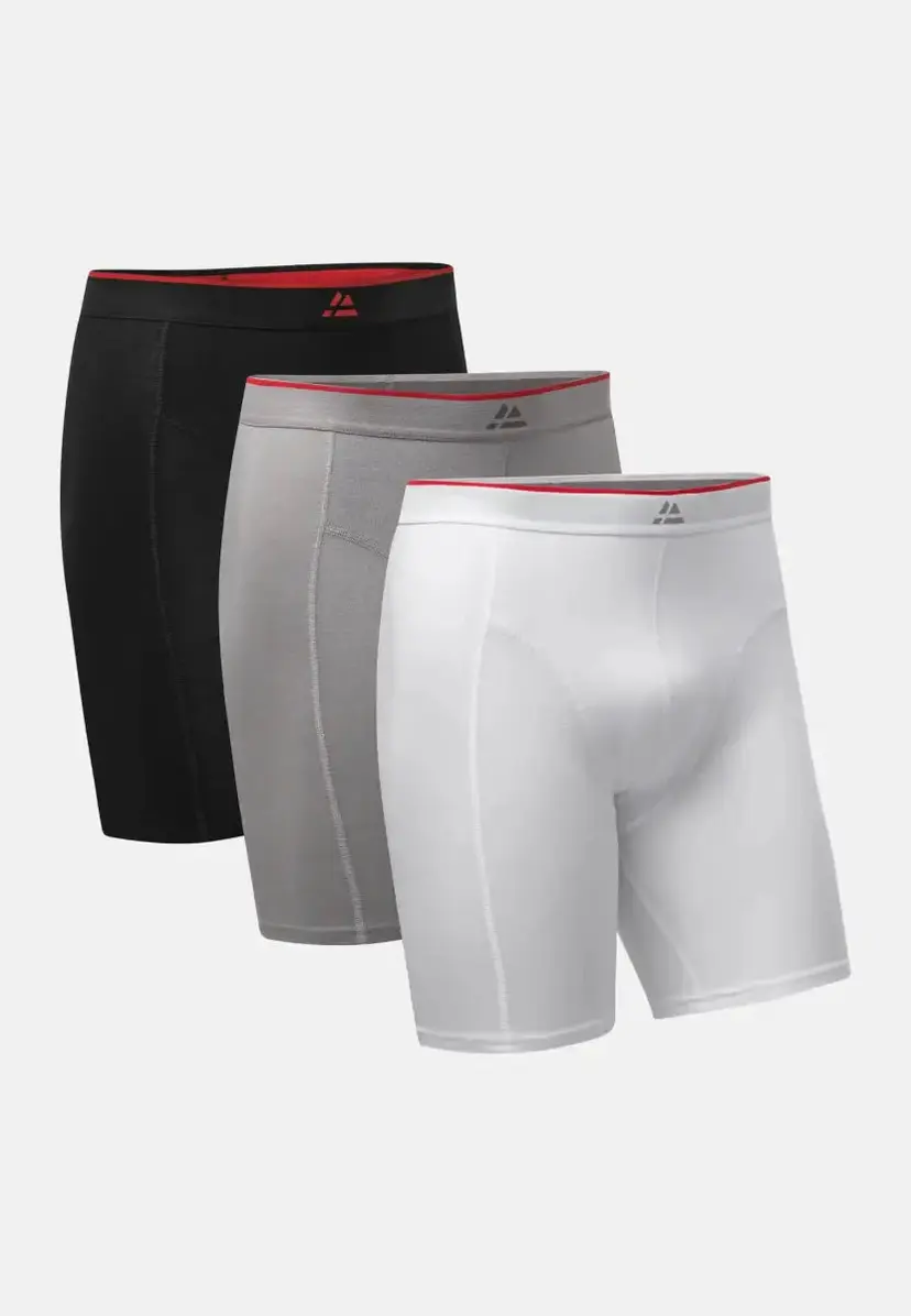 DANISH ENDURANCE BAMBOO LANGE BOXERSHORTS fra DANISH ENDURANCE, Sort/Rød | Grå | Hvid, 3-Pak
