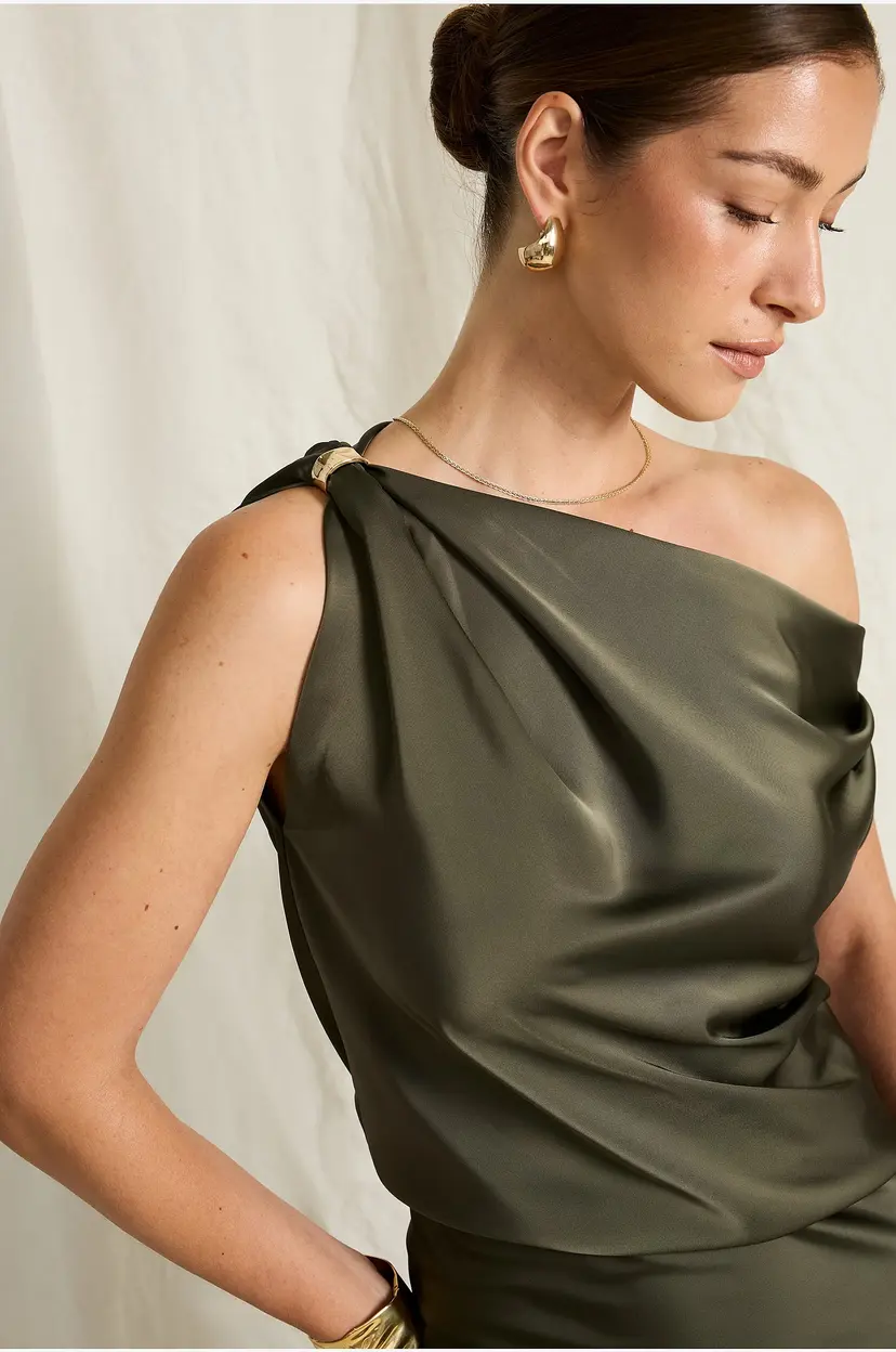Joelle Drapert satengbluse - Grønn