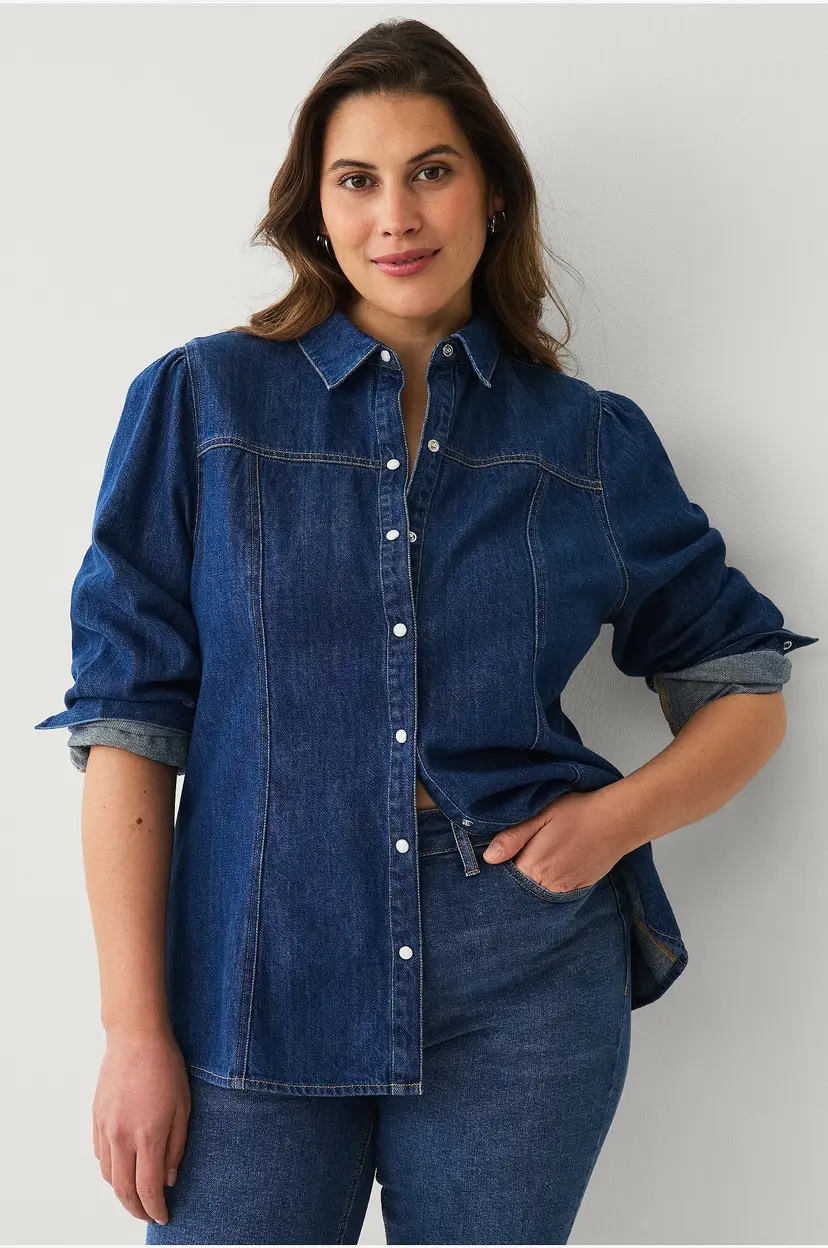 Ellos Plus collection Denimbluse med bobleermer - Blå