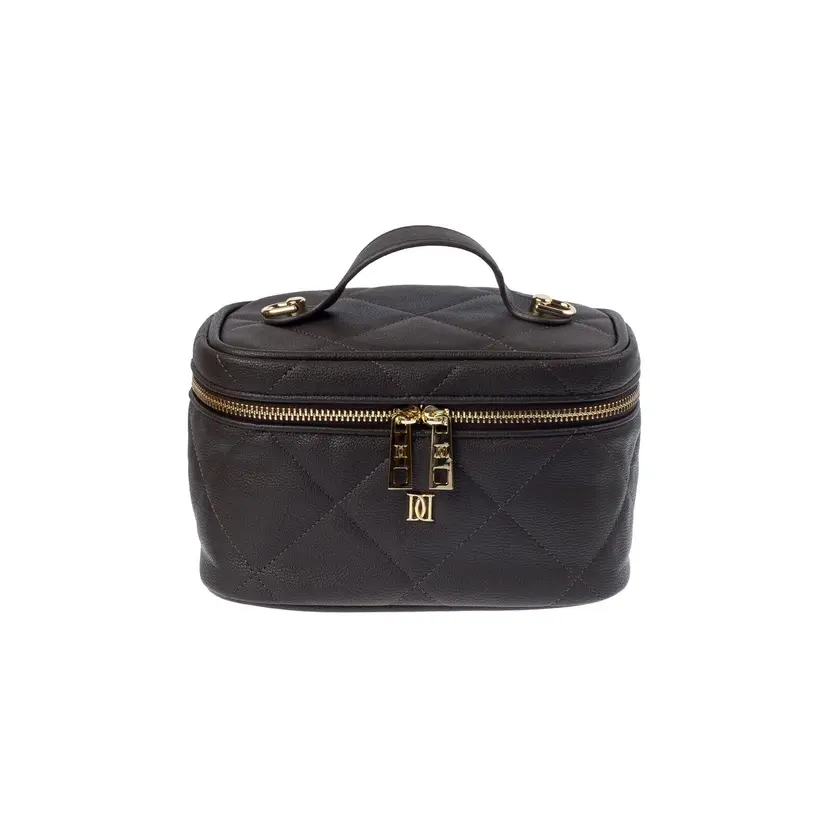 Dark Vegan Leather Vanity Bag Small Chocolate Brown