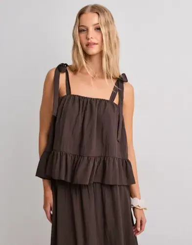 Pieces Pieces - Brun - Pcjulia Sl Peplum Top Wvn D2D