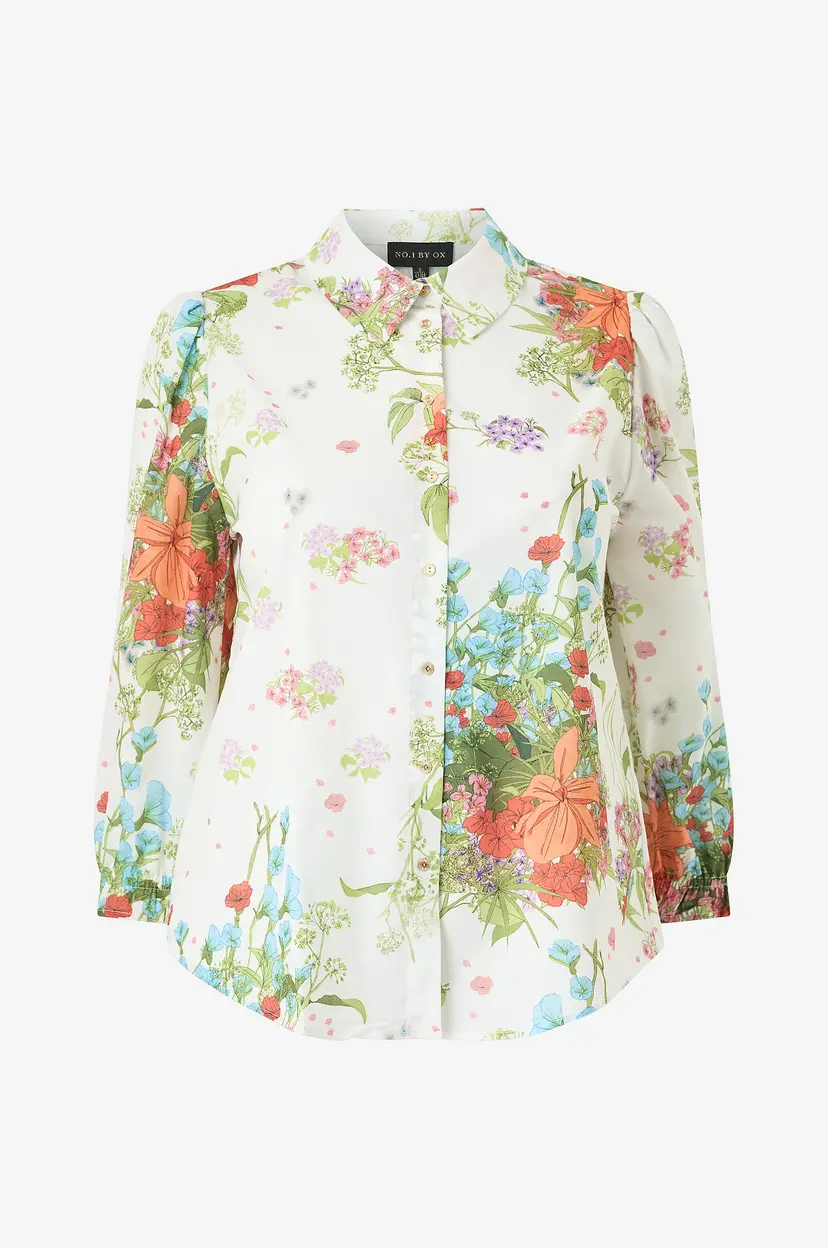 NO. 1 BY OX Skjorte w 3/4 Puff Sleeves - Flerfarget