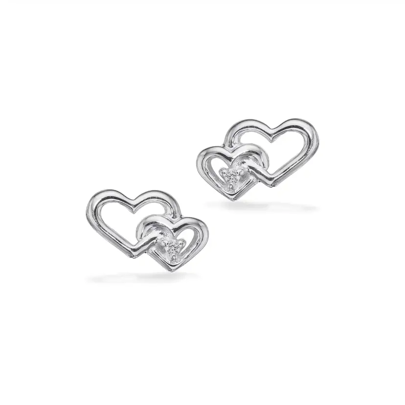 Scrouples Scrouples - Dobbelt Hjerte Ørestikker i Sterling Sølv med Zirkonia - 153202s