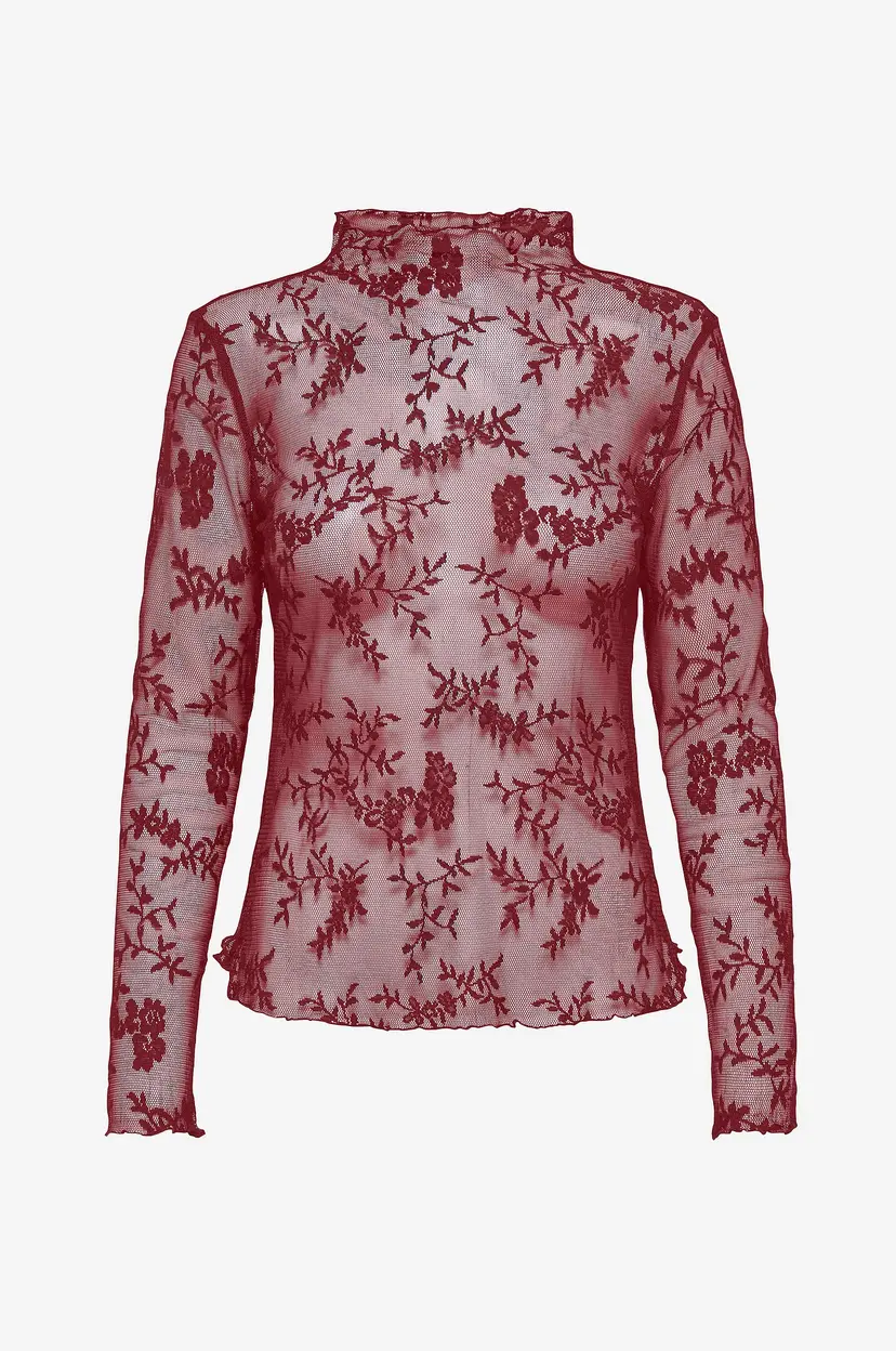 ONLY Blondebluse onlLinley LS Lace Top Wvn - Rød