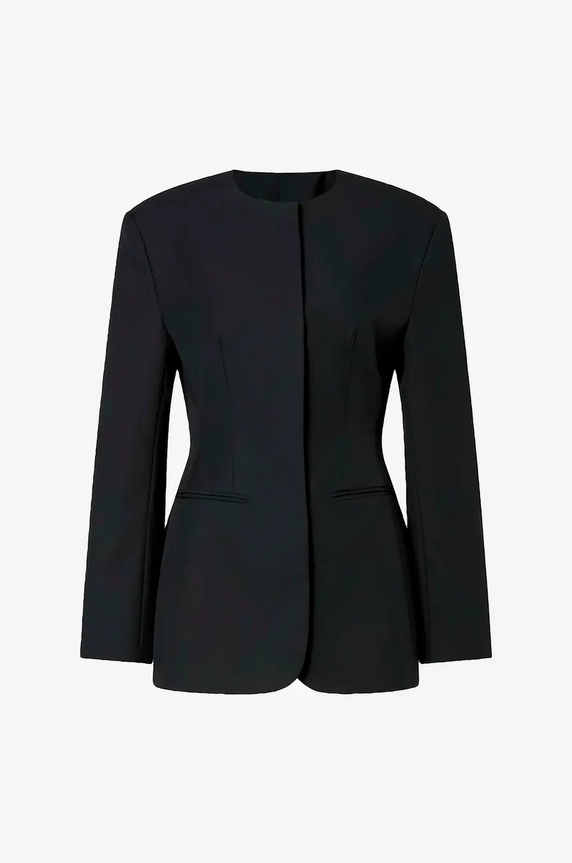 By Malina Blazer Carol Collarless Wool-silk Evening Blazer - Svart