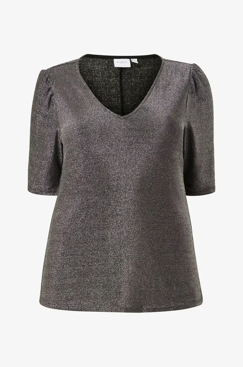 Evoked Vila Topp viSpicy V-neck Puff 2/4 Top Curve - Sølv