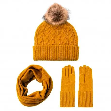 CASHMERE CULTURE Hue, halsvarmer og handsker i cashmere – damesæt, karry