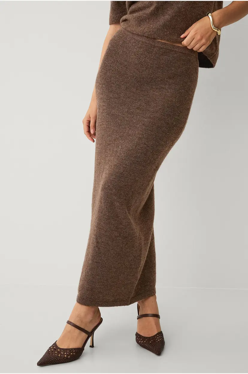 Ellos Collection Strikket maxi skjørt - Brun
