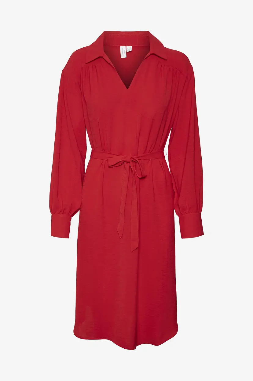 Vero Moda Kjole vmRye L/S V-neck Blk Dress Wvn Btq - Rød