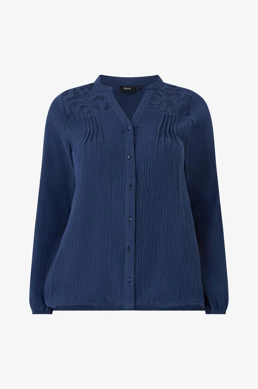 Zizzi Bluse vViva L/S - Blå