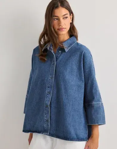 ONLY Only - Blå - Onlgrace 3/4 Dnm Shirt Cro Noos