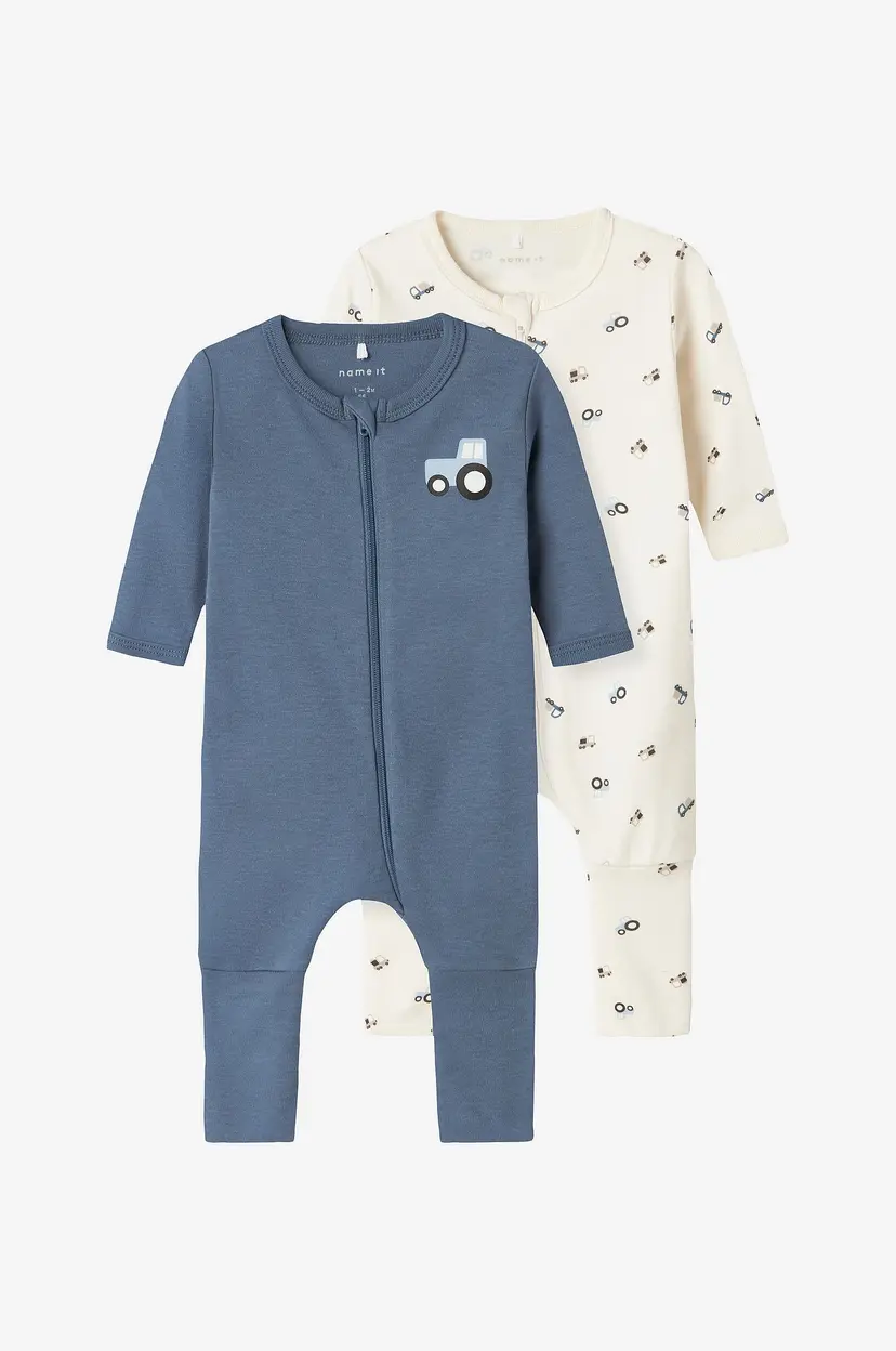 Name it baby Pyjamas nbmNightsuit Zip FF Jet Tractor 2-pakning - Hvit