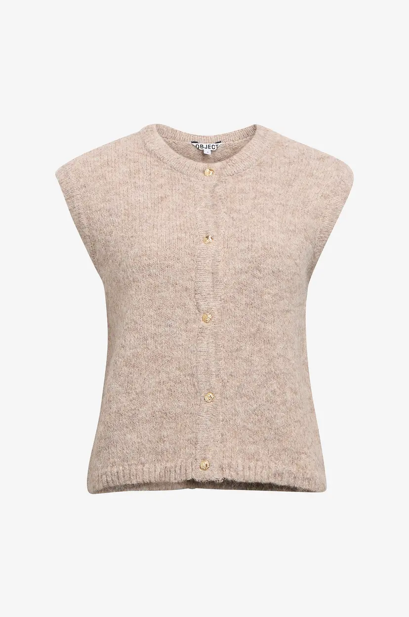 Object Collectors Item Vest objSaggia RE Knit Vest Cardigan - Beige