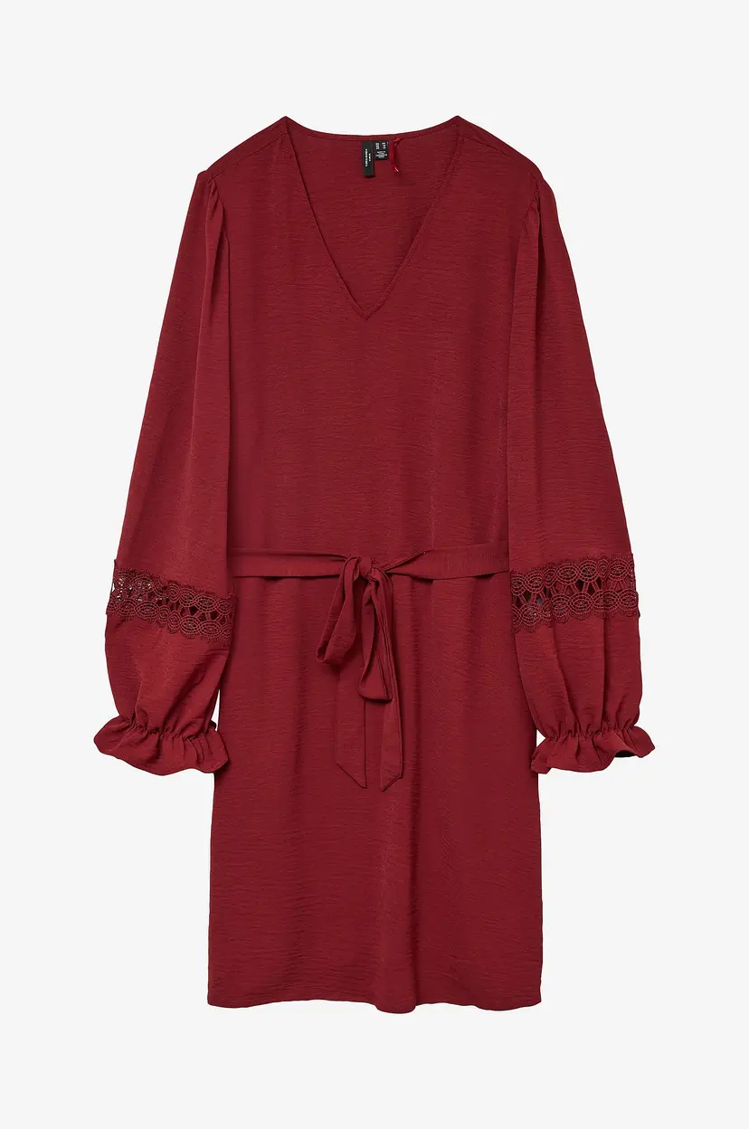Vero Moda Curve Kjole vmcAlva Lace LS Short Dress Wvn Boo - Rød