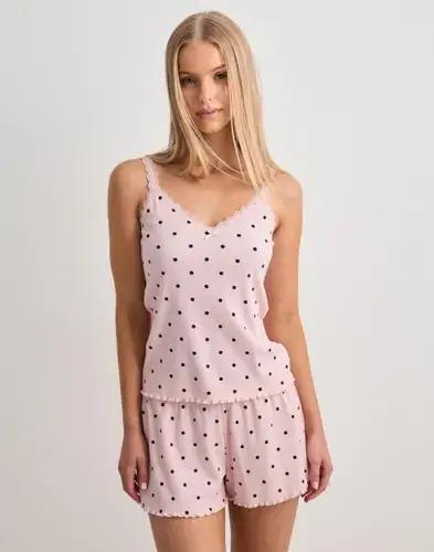 Hunkemöller Hunkemöller - Rosa - Singlet Jersey Rib Lace Dot