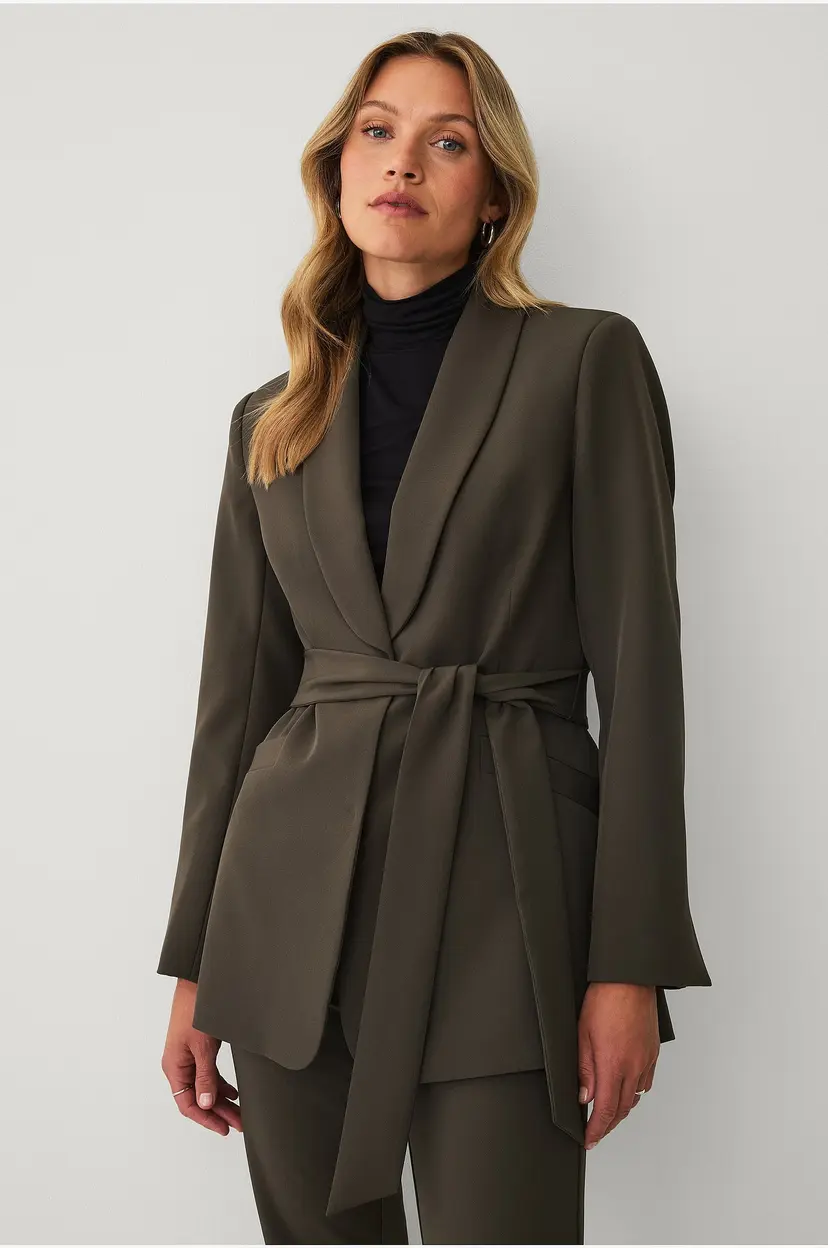 Ellos Collection Blazer med slips og sjalkrage - Grønn