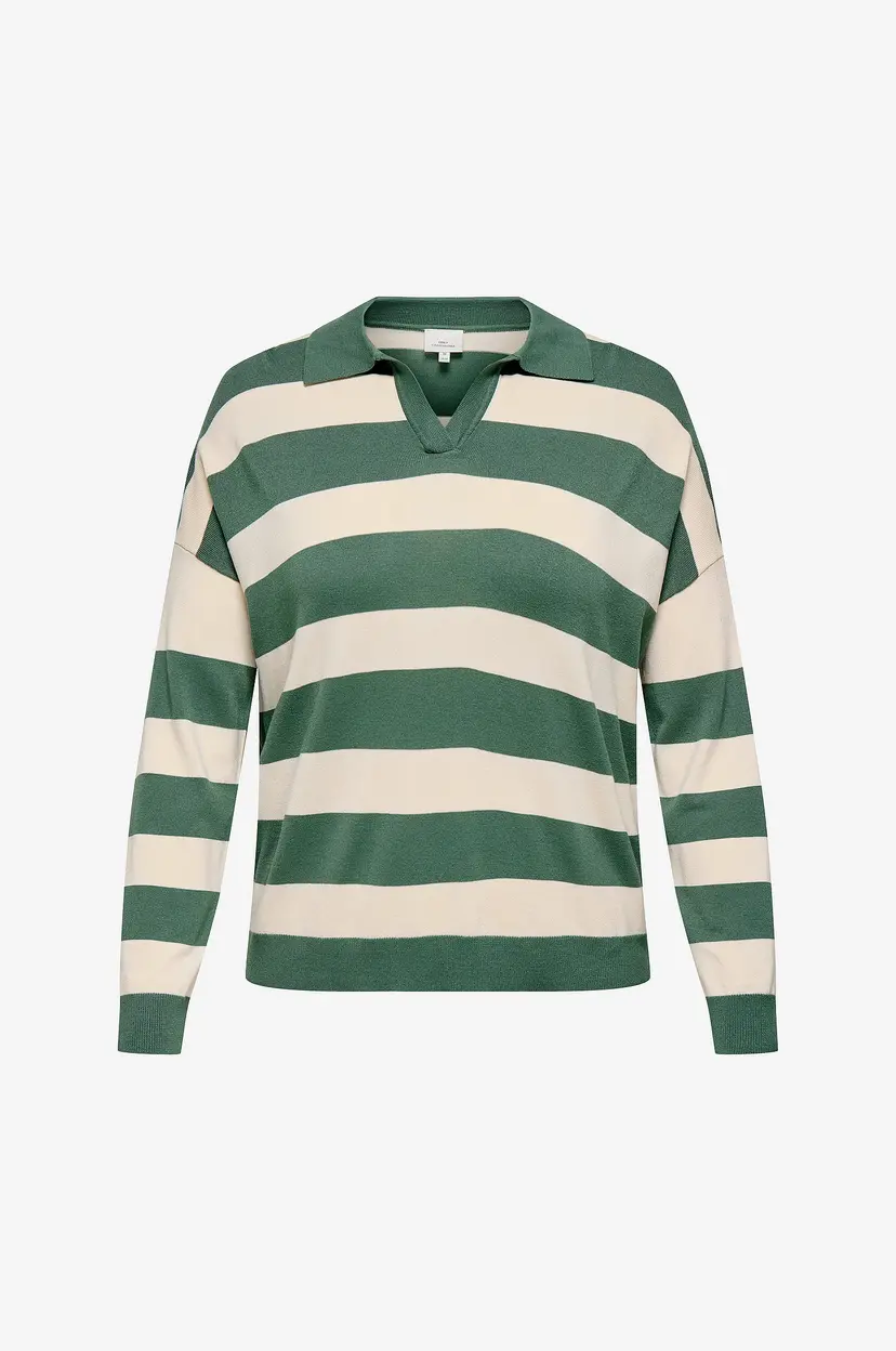 Only Carmakoma Pullover Carmeddie Life LS Stripe Collar Pul - Grønn
