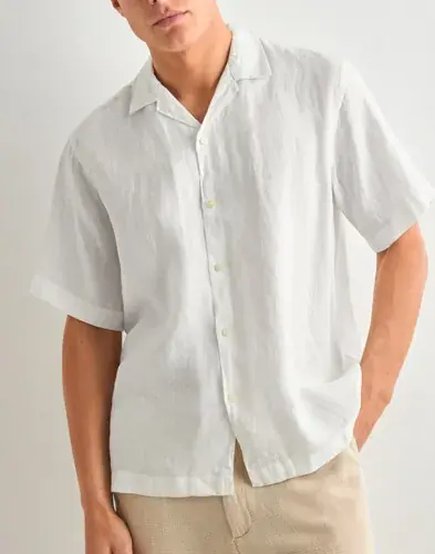 Selected Men Selected Men Slhrelaxkylian Mix Ss Shirt Resort Linskjorter Hvit