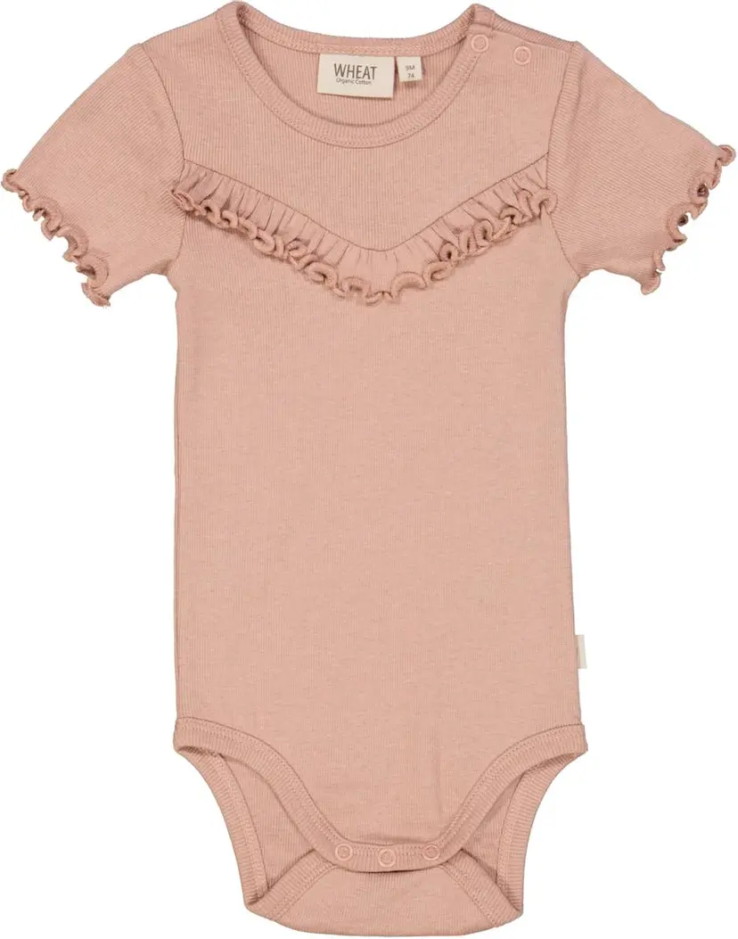Wheat Wheat Rib Body Ruffle Ss Rose Dawn (56 / 1-2 mnd)