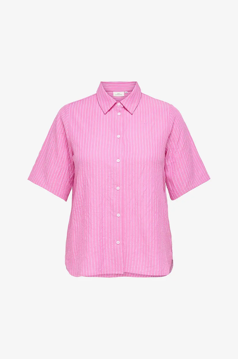 Only Carmakoma Skjorte carDea S/S Shirt Stripe Wvn - Rosa