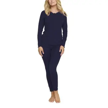 Damella Damella Bamboo Plain Long Pyjamas Set Marine Bambus XX-Large Dame
