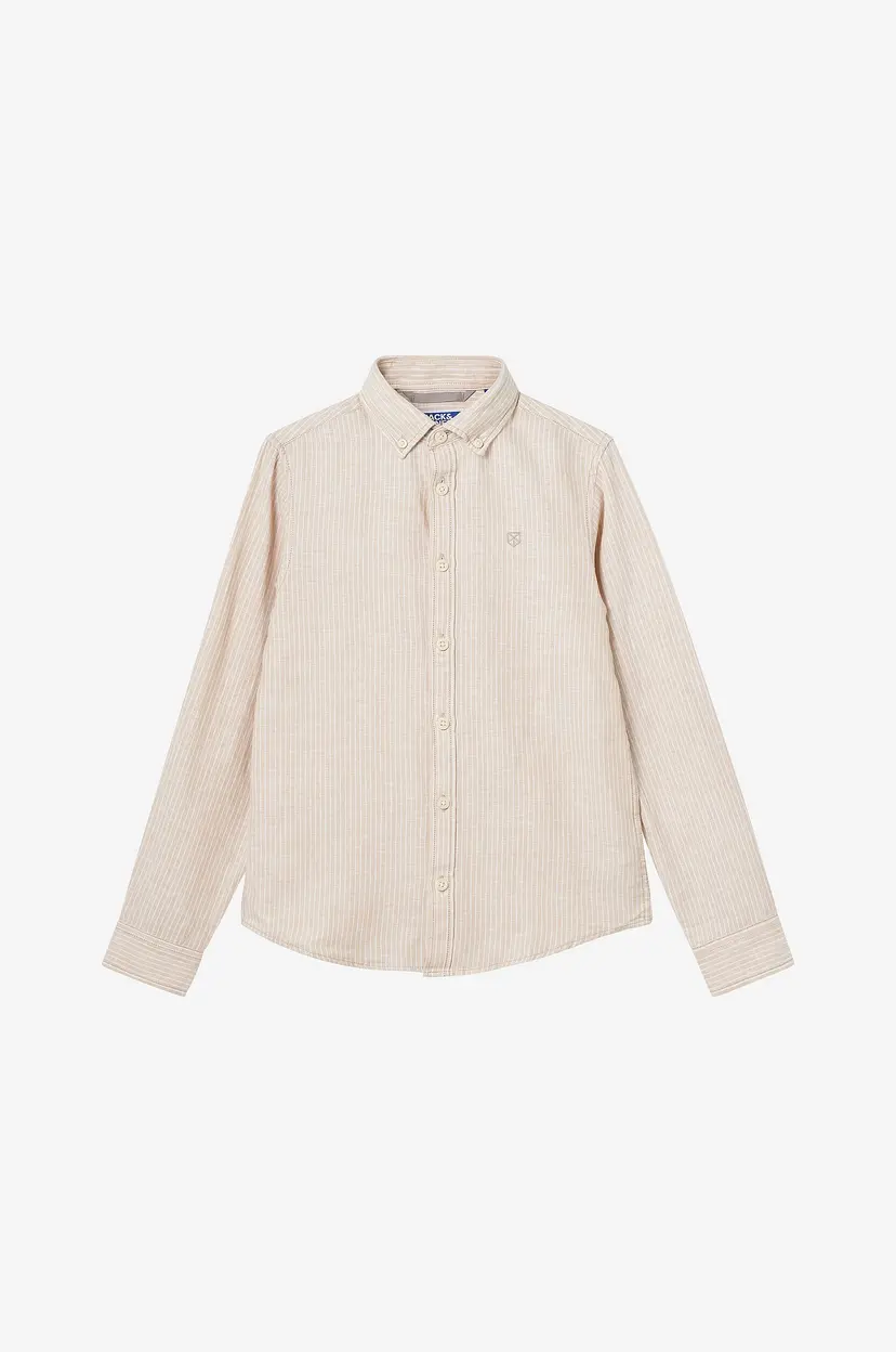 Jack & Jones Junior Skjorte jprcCmaze Linen Shirt L/S Jnr - Beige