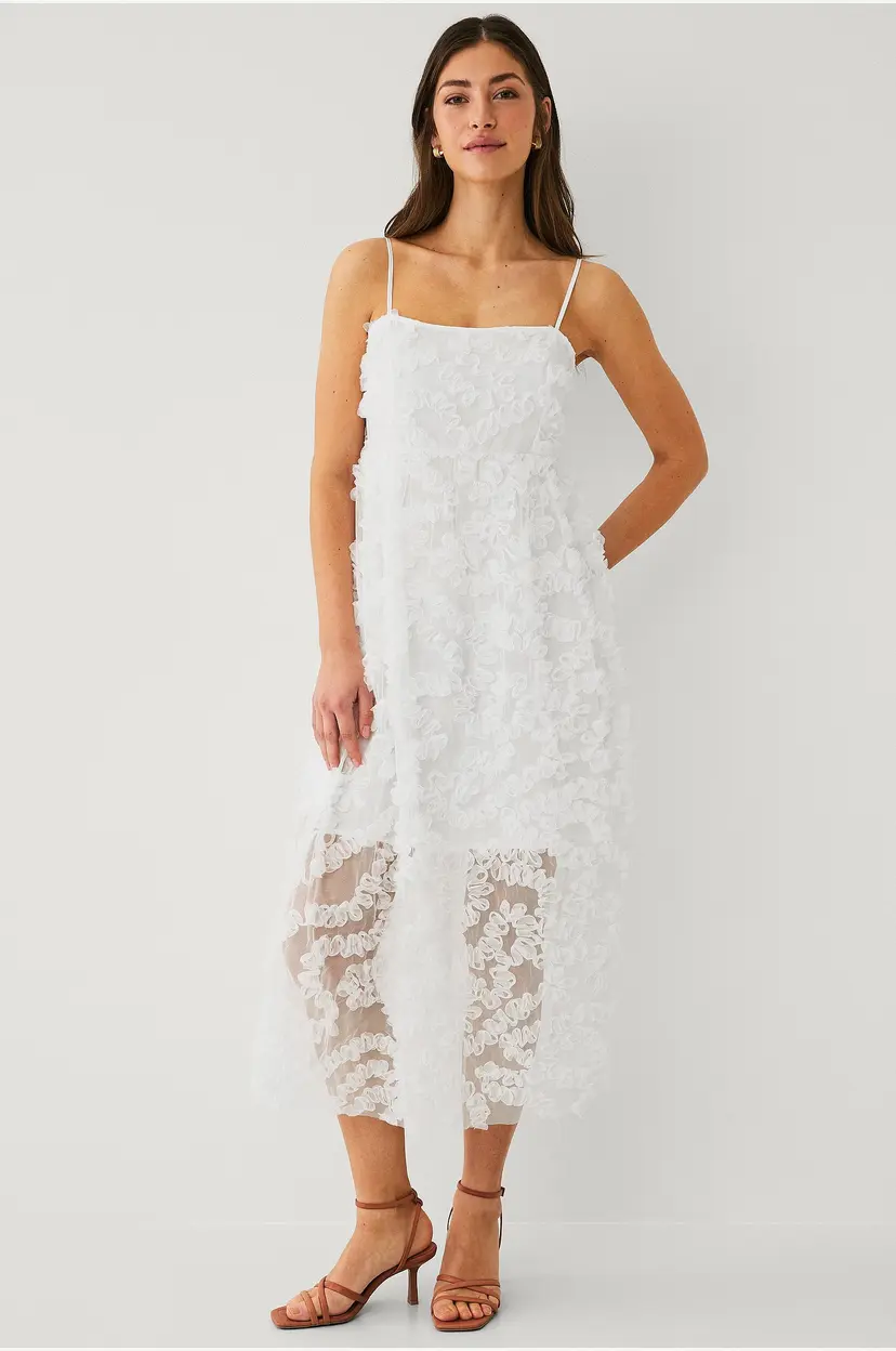 Vila Kjole viLeonora Squ-neck S/L Midi Dress - Hvit