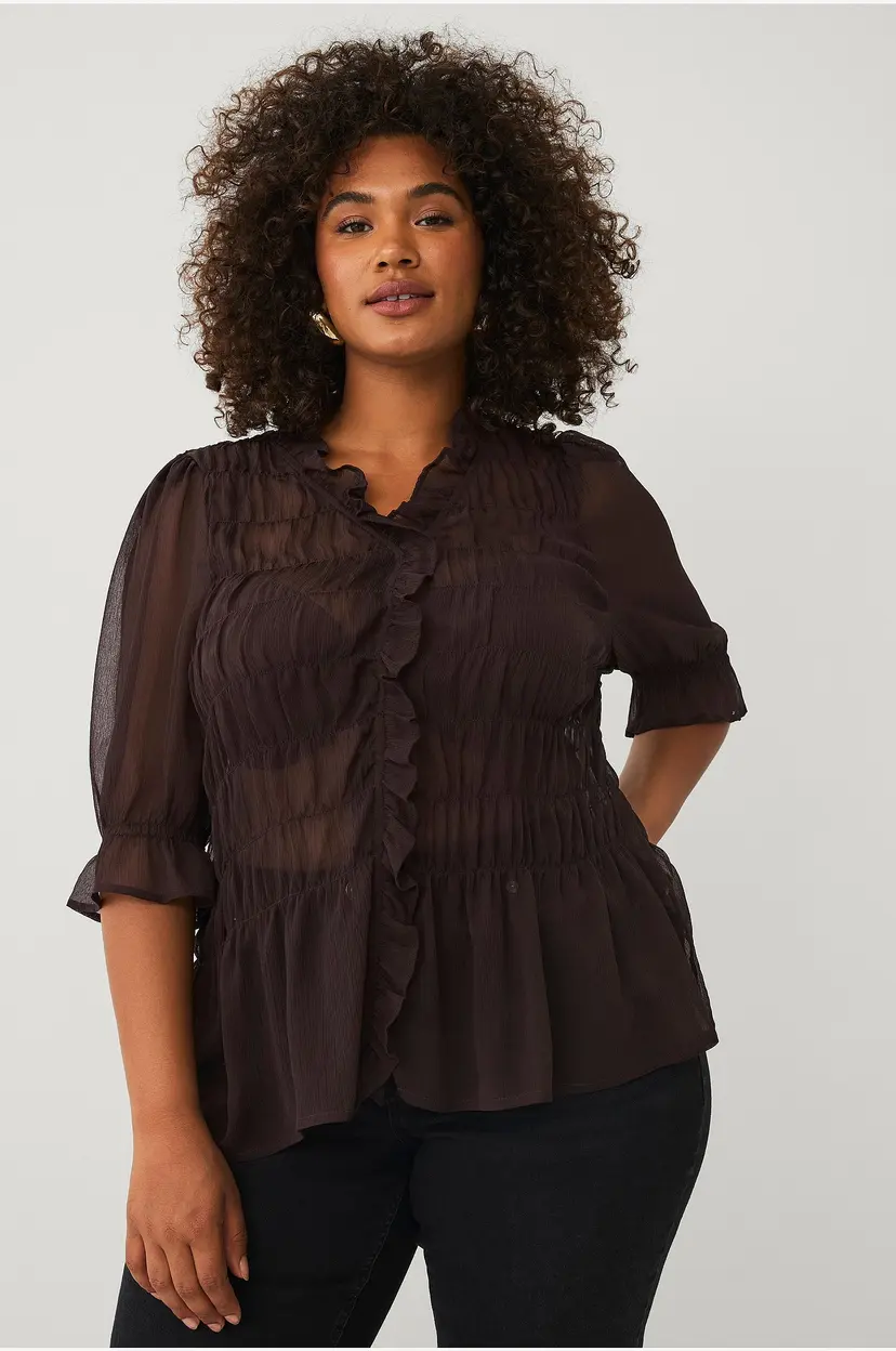 Ellos Plus collection Topp med smock - Brun