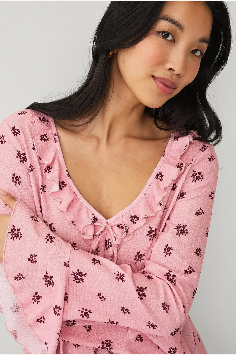 Ellos Collection Jerseybluse med volanger - Rosa