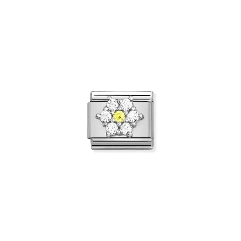 Nomination White & Yellow Cubic Zirconia Flower Silver