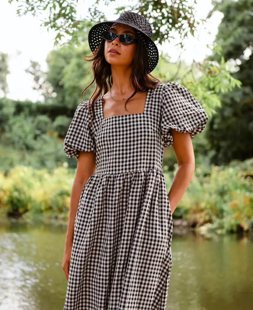Needs No Label Black Gingham Midi Dress