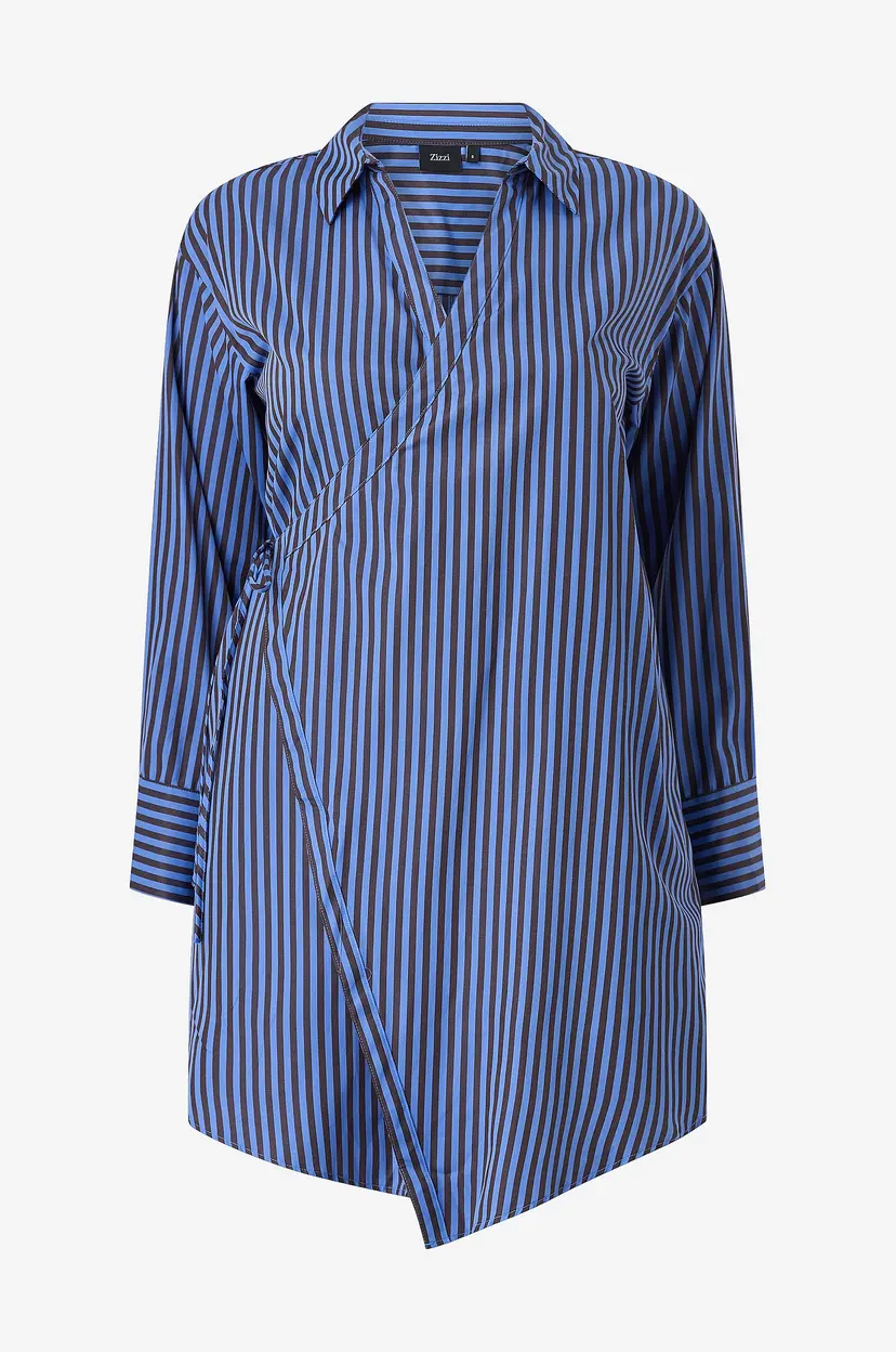 Zizzi Tunika Marry, L/S, Wrap Shirt - Blå