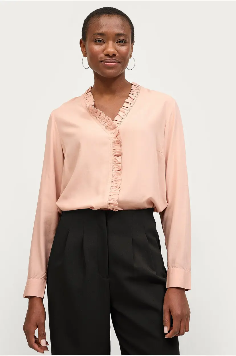 Ellos Collection Viskosebluse med volangedetaljer - Beige
