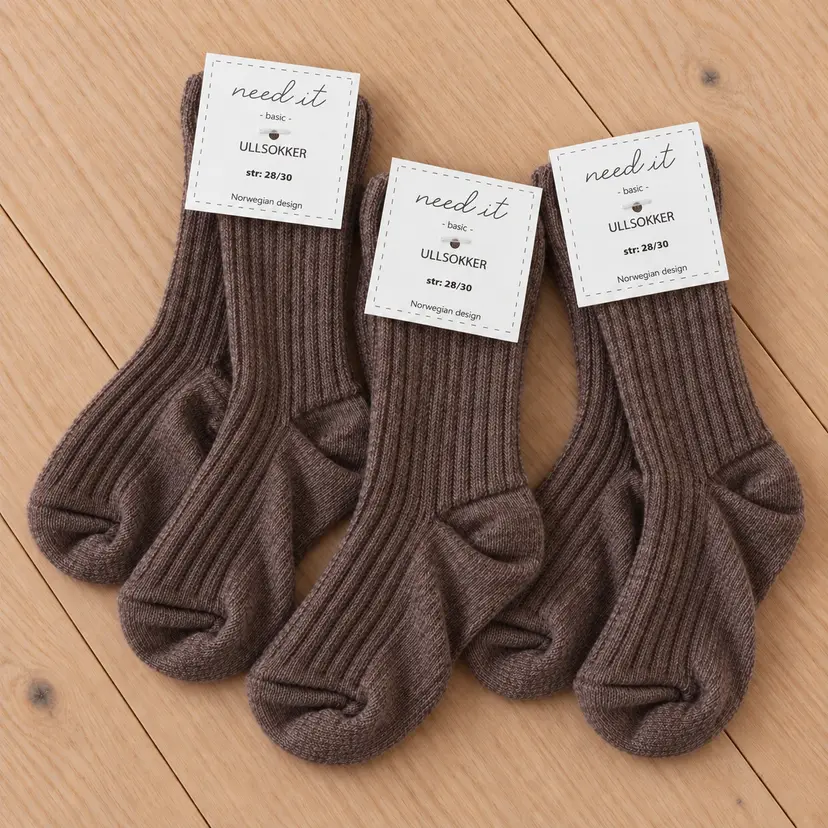 Need it 3pk ullsokker i merinoull Varm brun
