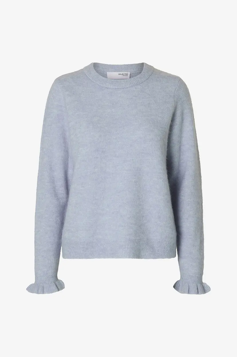 Selected Women Genser slfLulu LS Knit Frill Cuff O-neck N - Blå