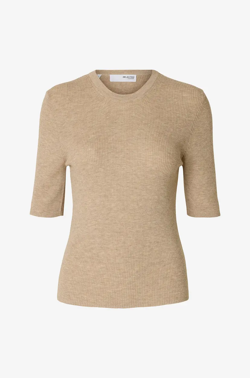Selected Women Genser slfIngrid 2/4 Knit O-neck - Beige