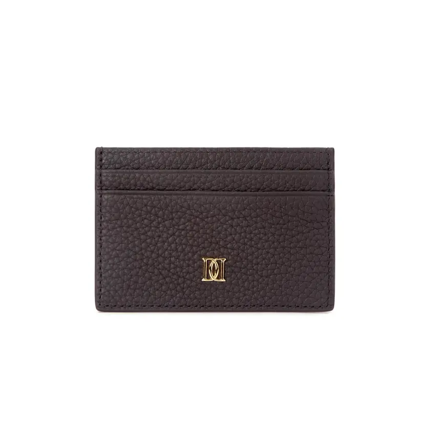 Dark Leather Card Holder Grain Chocolate Brown