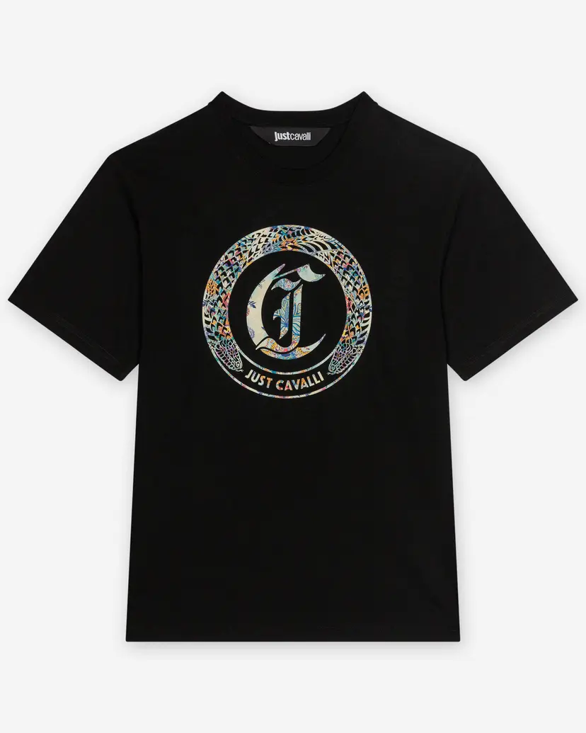 Just Cavalli Just Cavalli R Snake Round Print Black T-shirt