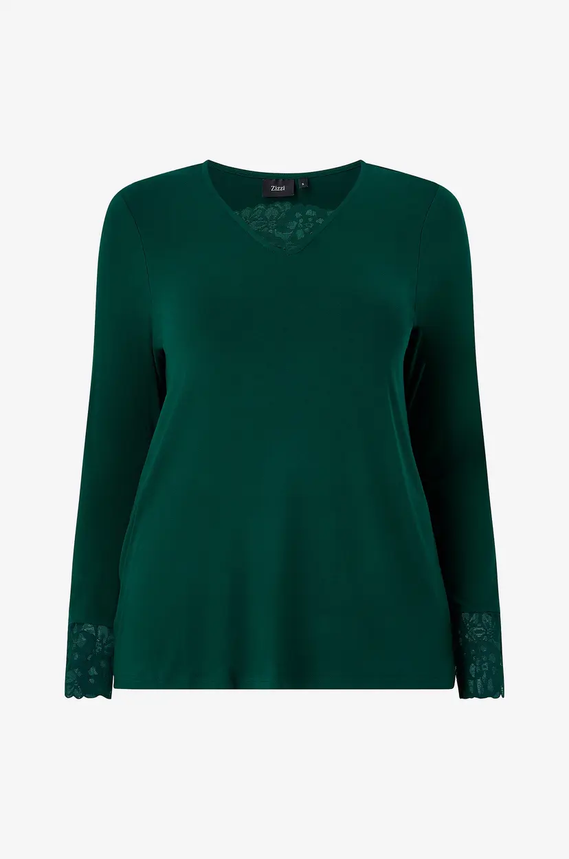 Zizzi Topp mHali L/S Top - Grønn