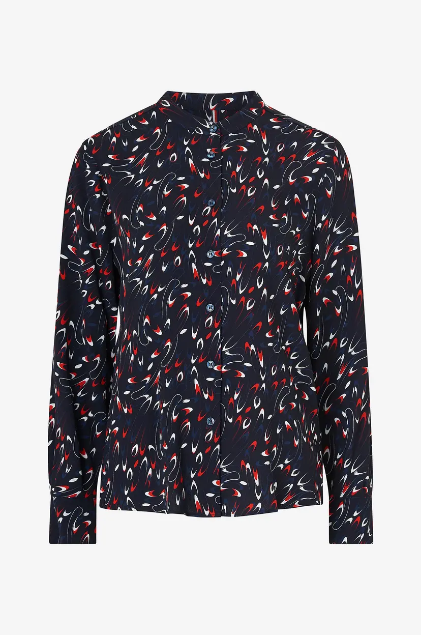 Tommy Hilfiger Bluse Small Ribbon Collarless Reg LS - Blå