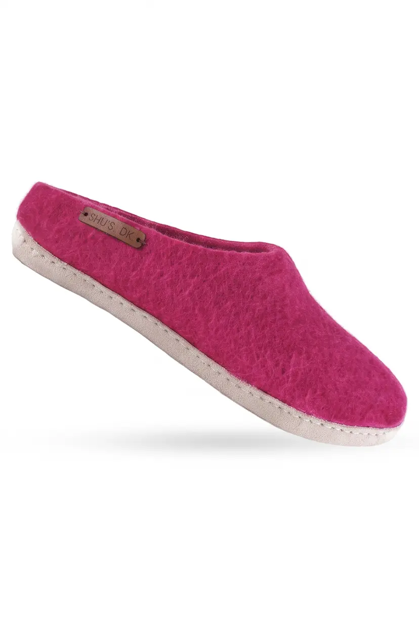 SHUS Uldtøffel og Hjemmesko (100% ren uld) - Model Pink m/sål i skind - 36