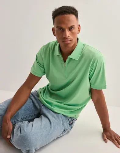 Selected Men Selected Men Slhfave Zip Ss Polo Noos Kortermet poloskjorte Grønn