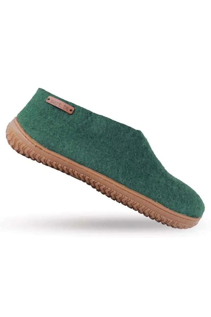 SHUS Uldhjemmesko (100% ren uld) - Model Grøn m/Gummisål - 36